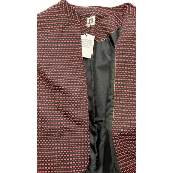 Anne Klein Menswear Blazer Women's 2 XS Black Red Open-Front Mandarin Collar NWT - Picture 12 of 16